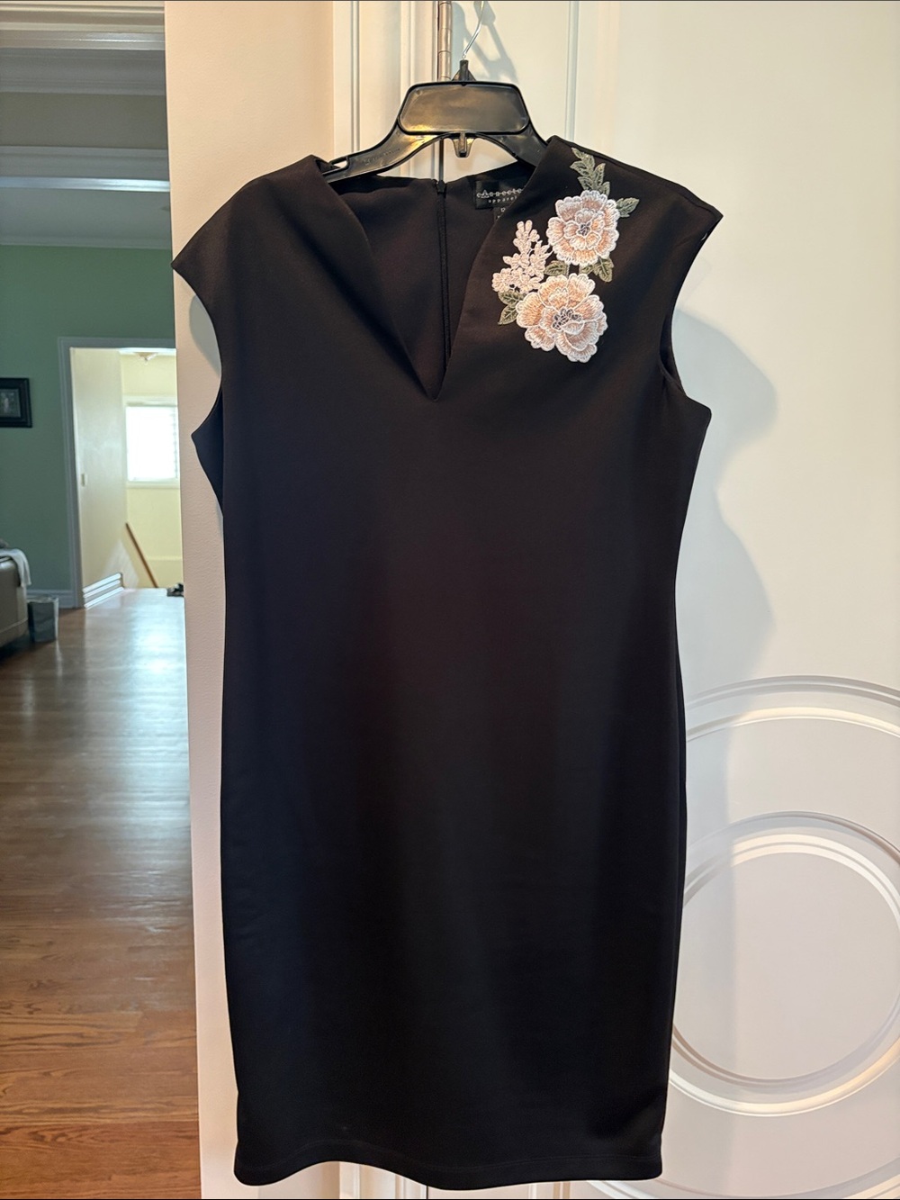 connected apparel Black Sleeveless Dress with Pink Floral Applique